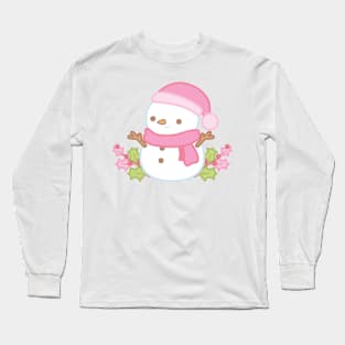 Christmas Pink Snowman Long Sleeve T-Shirt